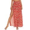 imageLYANER Womens Bohemian Floral Print High Waist Split Hem Slit Maxi Long SkirtRed