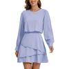 imageLYANER Womens Casual Crewneck Long Sleeve Layered Ruffle Hem A Line Mini DressAzure