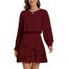 imageLYANER Womens Casual Crewneck Long Sleeve Layered Ruffle Hem A Line Mini DressPure Burgundy