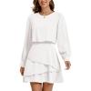imageLYANER Womens Casual Crewneck Long Sleeve Layered Ruffle Hem A Line Mini DressPure White