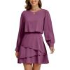 imageLYANER Womens Casual Crewneck Long Sleeve Layered Ruffle Hem A Line Mini DressPurple
