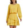 imageLYANER Womens Casual Crewneck Long Sleeve Layered Ruffle Hem A Line Mini DressYellow