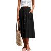 imageLYANER Womens Casual High Waist Flowy Hem Button Down Pleated Midi Skirt with PocketsBlack