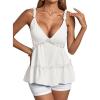 imageLYANER Womens Deep V Neck Flared Ruffle Hem Sleeveless Babydoll Cami TopWhite