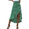 imageLYANER Womens Floral Printed Split High Low Ruffle Hem Elastic Waist Midi SkirtGreen