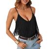 imageLYANER Womens Fringe Sleeveless Bodysuits Boho Tassel Body Suits Stretchy Cami Summer Leotards TopsBlack