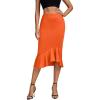 imageLYANER Womens High Waist Ruffle Hem Fishtail Bodycon Pencil Midi SkirtOrange