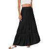 imageLYANER Womens Ruffle Tiered Long Skirt Elastic High Waist Pleated Lace Trim Aline Boho Maxi SkirtsBlack