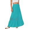 imageLYANER Womens Ruffle Tiered Long Skirt Elastic High Waist Pleated Lace Trim Aline Boho Maxi SkirtsPeacock Green
