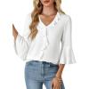 imageLYANER Womens Summer Ruffle Blouse V Neck 34 Sleeve Ladies Dressy Casual Victorian Shirt TopsWhite