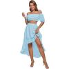 imageLYANER Womens Two Piece Outfit Dress Off The Shoulder Crop Top High Waist Ruffle Midi Skirt Set Sky Blue Small
