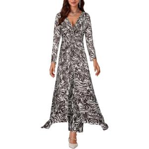 imageLYANER Womens 2 Pieces Outfits Twist Knot High Slit Front Long Sleeve Pants SetsZebra
