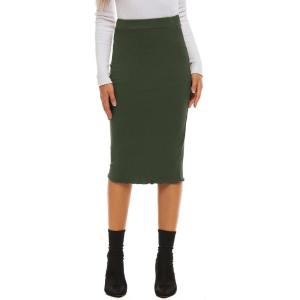 imageLYANER Womens Casual Ribbed Elastic Waist Lettcue Trim Bodycon Midi Skirt Army Green Medium