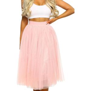 imageLYANER Womens Elegant Mesh Elastic High Waist Tulle Tutu Aline Mini Fluffy SkirtLight Pink