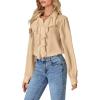 imageLYANER Womens Dressy Ruffle Blouse Long Sleeve Collar Neck Button Down Victorian Shirt TopsBeige