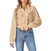 imageLYANER Womens Dressy Ruffle Blouse Long Sleeve Collar Neck Button Down Victorian Shirt TopsBeige