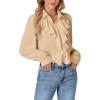 imageLYANER Womens Dressy Ruffle Blouse Long Sleeve Collar Neck Button Down Victorian Shirt TopsBeige
