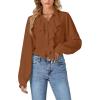 imageLYANER Womens Dressy Ruffle Blouse Long Sleeve Collar Neck Button Down Victorian Shirt TopsBrown