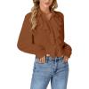imageLYANER Womens Dressy Ruffle Blouse Long Sleeve Collar Neck Button Down Victorian Shirt TopsBrown