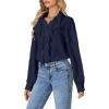 imageLYANER Womens Dressy Ruffle Blouse Long Sleeve Collar Neck Button Down Victorian Shirt TopsNavy Blue