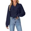imageLYANER Womens Dressy Ruffle Blouse Long Sleeve Collar Neck Button Down Victorian Shirt TopsNavy Blue