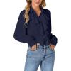 imageLYANER Womens Dressy Ruffle Blouse Long Sleeve Collar Neck Button Down Victorian Shirt TopsNavy Blue
