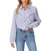 imageLYANER Womens Dressy Ruffle Blouse Long Sleeve Collar Neck Button Down Victorian Shirt TopsStriped Blue