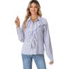 imageLYANER Womens Dressy Ruffle Blouse Long Sleeve Collar Neck Button Down Victorian Shirt TopsStriped Blue