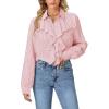 imageLYANER Womens Dressy Ruffle Blouse Long Sleeve Collar Neck Button Down Victorian Shirt TopsStriped Red