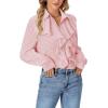 imageLYANER Womens Dressy Ruffle Blouse Long Sleeve Collar Neck Button Down Victorian Shirt TopsStriped Red