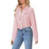 imageLYANER Womens Dressy Ruffle Blouse Long Sleeve Collar Neck Button Down Victorian Shirt TopsStriped Red