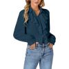 imageLYANER Womens Dressy Ruffle Blouse Long Sleeve Collar Neck Button Down Victorian Shirt TopsTeal Blue