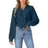 imageLYANER Womens Dressy Ruffle Blouse Long Sleeve Collar Neck Button Down Victorian Shirt TopsTeal Blue