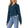 imageLYANER Womens Dressy Ruffle Blouse Long Sleeve Collar Neck Button Down Victorian Shirt TopsTeal Blue