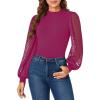 imageLYANER Womens Casual Mesh Sleeve Shirts Elegant Blouse Spring TopsPurplish Red