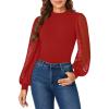 imageLYANER Womens Casual Mesh Sleeve Shirts Elegant Blouse Spring TopsRed