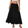 imageLYANER Womens Maxi Long Skirt High Waist A Line Summer Flowy Ruffle Beach SkirtBlack