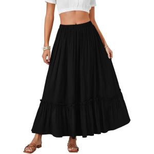 imageLYANER Womens Maxi Long Skirt High Waist A Line Summer Flowy Ruffle Beach SkirtBlack