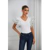 imageLYANER Womens Layer Ruffle Butterfly Sleeve V Neck Stretchy Party Skinny Bodysuit Romper LeotardPure White