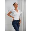 imageLYANER Womens Layer Ruffle Butterfly Sleeve V Neck Stretchy Party Skinny Bodysuit Romper LeotardPure White