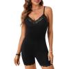 imageLYANER Womens Romper Sleeveless Spaghetti Straps Bodycon Short Jumpsuit One Piece BodysuitBlack