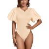 imageLYANER Womens Casual Round Neck Puff Short Sleeve Leotard Bodysuit Tops Beige Medium