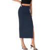 imageLYANER Womens High Waist Long Pencil Skirt Side Split Bodycon Party Club Night Out Midi SkirtsNavy Blue