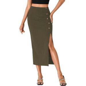 imageLYANER Womens High Waist Long Pencil Skirt Side Split Bodycon Party Club Night Out Midi SkirtsAmy Green