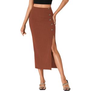 imageLYANER Womens High Waist Long Pencil Skirt Side Split Bodycon Party Club Night Out Midi SkirtsBrown