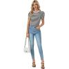 imageLYANER Womens Short Puff Sleeve Cotton Tops Crew Neck Striped Shirt Blouse Trendy Going Out TopsWhite