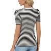 imageLYANER Womens Short Puff Sleeve Cotton Tops Crew Neck Striped Shirt Blouse Trendy Going Out TopsWhite