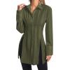 imageLYANER Womens Button Down Shirt Dress Collar V Neck Long Sleeve Slit Sexy Shirt DressesAmy Green