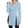 imageLYANER Womens Button Down Shirt Dress Collar V Neck Long Sleeve Slit Sexy Shirt DressesAzure