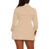 imageLYANER Womens Button Down Shirt Dress Collar V Neck Long Sleeve Slit Sexy Shirt DressesBeige